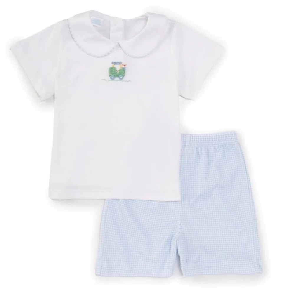 Edgehill Collection Round Neck Short Sleeve Golf Shirt & Gingham Shorts Set 4T